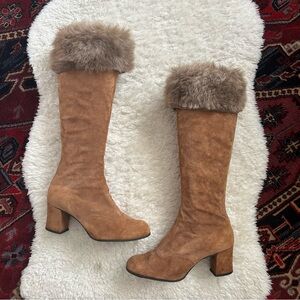 Brown Suede Fur-Trimmed Women's Boots